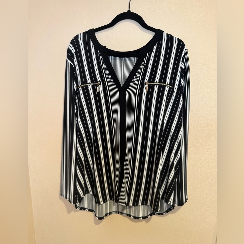 Black and White Striped Women's Top